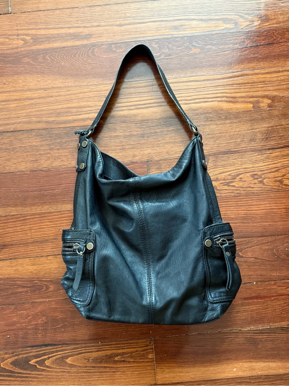 Tano Black Leather Shoulder Hobo Bag